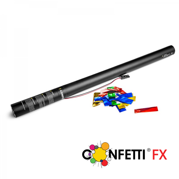 Konfettikanone elektrisch bunt metallic, 80cm